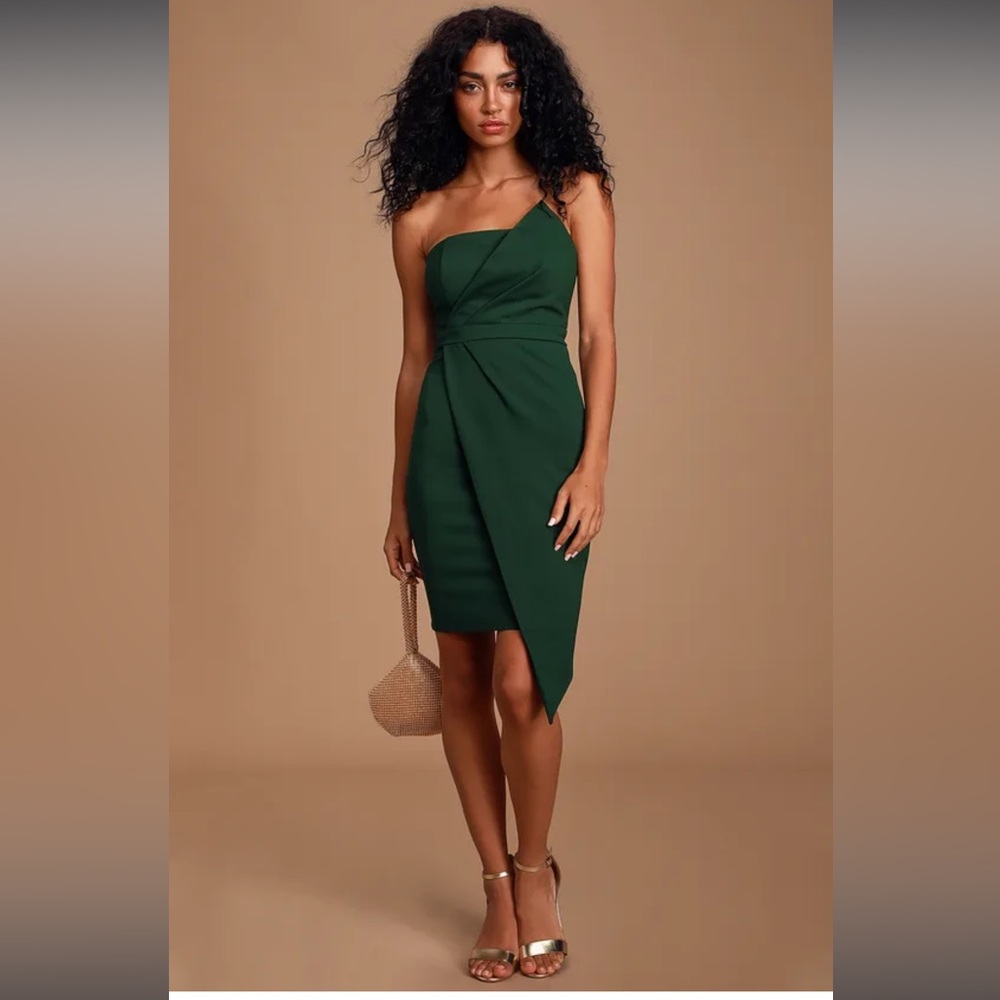 Lulus Queen of the City Dark Green Strapless Bodycon Dress